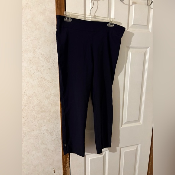 Fundamental Things Pants - Stylish Women's Navy Cropped Pants with gem/rhinestone embroidery on ankles.